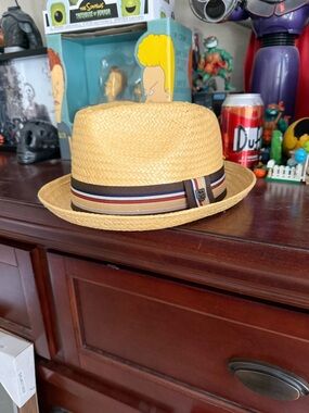 Brixton Natural Straw Trilby with Multistripe Band